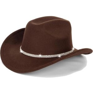 Brown Classic Felt Cowboy hat with Rhinestone Belt Detail | NEW